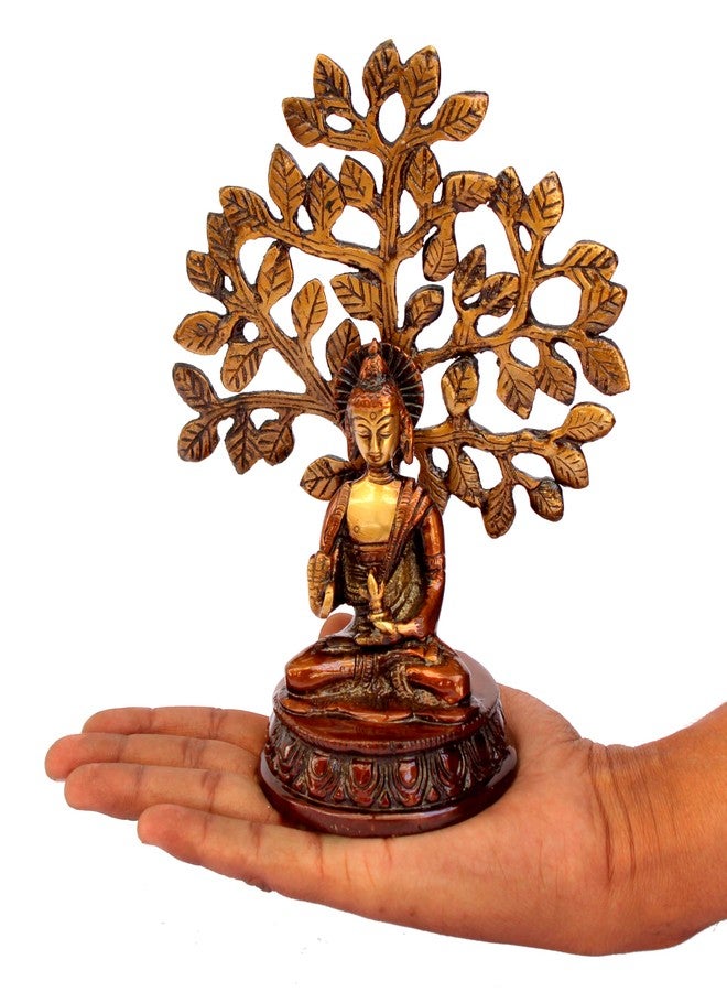 ESPLANADE Meditating Buddha with Nirvana Bodhi Tree Samadhi Showpiece Statue Sculpture Figurine Home Decor | Brass - Brown - 7" Inches - Image 4